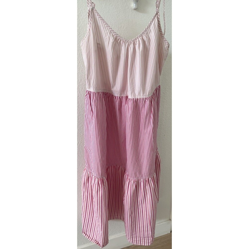 Free Assembly Womens Tiered Midi Dress Small Pink Spaghetti Strap Sundress